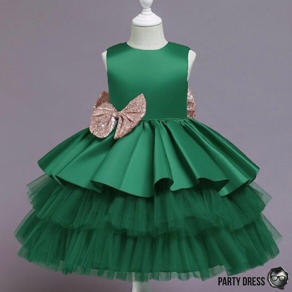 NOELLE LAYERED SATIN & TULLE TODDLER PARTY HOLIDAY DRESS EMERALD GREEN 1-2 YEARS - Picture 8 of 16
